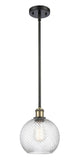 516-1S-BAB-G1214-8 Stem Hung 8" Black Antique Brass Mini Pendant - Clear Athens Twisted Swirl 8" Glass - LED Bulb - Dimmensions: 8 x 8 x 10<br>Minimum Height : 18.75<br>Maximum Height : 42.75 - Sloped Ceiling Compatible: Yes