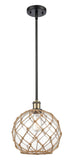 516-1S-BAB-G122-10RB Stem Hung 10" Black Antique Brass Mini Pendant - Clear Large Farmhouse Glass with Brown Rope Glass - LED Bulb - Dimmensions: 10 x 10 x 13<br>Minimum Height : 20.75<br>Maximum Height : 44.75 - Sloped Ceiling Compatible: Yes