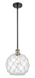 516-1S-BAB-G122-10RW Stem Hung 10" Black Antique Brass Mini Pendant - Clear Large Farmhouse Glass with White Rope Glass - LED Bulb - Dimmensions: 10 x 10 x 13<br>Minimum Height : 20.75<br>Maximum Height : 44.75 - Sloped Ceiling Compatible: Yes