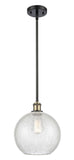 516-1S-BAB-G125-10 Stem Hung 10" Black Antique Brass Mini Pendant - Clear Crackle Large Athens Glass - LED Bulb - Dimmensions: 10 x 10 x 13<br>Minimum Height : 20.75<br>Maximum Height : 44.75 - Sloped Ceiling Compatible: Yes