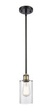 516-1S-BAB-G802 Stem Hung 3.875" Black Antique Brass Mini Pendant - Clear Clymer Glass - LED Bulb - Dimmensions: 3.875 x 3.875 x 10<br>Minimum Height : 17.75<br>Maximum Height : 41.75 - Sloped Ceiling Compatible: Yes