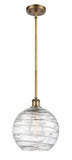516-1S-BB-G1213-10 Stem Hung 10" Brushed Brass Mini Pendant - Clear Athens Deco Swirl 8" Glass - LED Bulb - Dimmensions: 10 x 10 x 13<br>Minimum Height : 20.75<br>Maximum Height : 44.75 - Sloped Ceiling Compatible: Yes