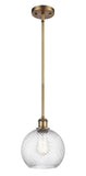 516-1S-BB-G1214-8 Stem Hung 8" Brushed Brass Mini Pendant - Clear Athens Twisted Swirl 8" Glass - LED Bulb - Dimmensions: 8 x 8 x 10<br>Minimum Height : 18.75<br>Maximum Height : 42.75 - Sloped Ceiling Compatible: Yes