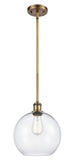 516-1S-BB-G122-10 Stem Hung 10" Brushed Brass Mini Pendant - Clear Large Athens Glass - LED Bulb - Dimmensions: 10 x 10 x 13<br>Minimum Height : 20.75<br>Maximum Height : 44.75 - Sloped Ceiling Compatible: Yes