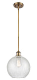 516-1S-BB-G125-10 Stem Hung 10" Brushed Brass Mini Pendant - Clear Crackle Large Athens Glass - LED Bulb - Dimmensions: 10 x 10 x 13<br>Minimum Height : 20.75<br>Maximum Height : 44.75 - Sloped Ceiling Compatible: Yes