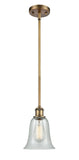 516-1S-BB-G2812 Stem Hung 6.25" Brushed Brass Mini Pendant - Fishnet Hanover Glass - LED Bulb - Dimmensions: 6.25 x 6.25 x 12<br>Minimum Height : 19.75<br>Maximum Height : 43.75 - Sloped Ceiling Compatible: Yes