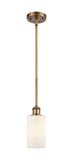 516-1S-BB-G801 Stem Hung 3.875" Brushed Brass Mini Pendant - Matte White Clymer Glass - LED Bulb - Dimmensions: 3.875 x 3.875 x 10<br>Minimum Height : 17.75<br>Maximum Height : 41.75 - Sloped Ceiling Compatible: Yes
