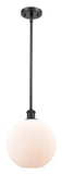 516-1S-BK-G121-10 Stem Hung 10" Matte Black Mini Pendant - Cased Matte White Large Athens Glass - LED Bulb - Dimmensions: 10 x 10 x 13<br>Minimum Height : 20.75<br>Maximum Height : 44.75 - Sloped Ceiling Compatible: Yes