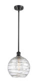 516-1S-BK-G1213-10 Stem Hung 10" Matte Black Mini Pendant - Clear Athens Deco Swirl 8" Glass - LED Bulb - Dimmensions: 10 x 10 x 13<br>Minimum Height : 20.75<br>Maximum Height : 44.75 - Sloped Ceiling Compatible: Yes