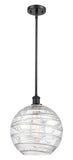 516-1S-BK-G1213-12 Stem Hung 12" Matte Black Mini Pendant - Clear Athens Deco Swirl 8" Glass - LED Bulb - Dimmensions: 12 x 12 x 15<br>Minimum Height : 22.75<br>Maximum Height : 44.75 - Sloped Ceiling Compatible: Yes