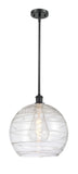 516-1S-BK-G1213-14 1-Light 13.75" Matte Black Pendant - Clear Athens Deco Swirl 8" Glass - LED Bulb - Dimmensions: 13.75 x 13.75 x 14.875<br>Minimum Height : 23.875<br>Maximum Height : 47.875 - Sloped Ceiling Compatible: Yes