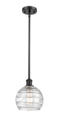 516-1S-BK-G1213-8 Stem Hung 8" Matte Black Mini Pendant - Clear Athens Deco Swirl 8" Glass - LED Bulb - Dimmensions: 8 x 8 x 10<br>Minimum Height : 18.75<br>Maximum Height : 42.75 - Sloped Ceiling Compatible: Yes
