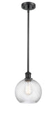 516-1S-BK-G1214-8 Stem Hung 8" Matte Black Mini Pendant - Clear Athens Twisted Swirl 8" Glass - LED Bulb - Dimmensions: 8 x 8 x 10<br>Minimum Height : 18.75<br>Maximum Height : 42.75 - Sloped Ceiling Compatible: Yes