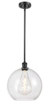 516-1S-BK-G122-12 Stem Hung 11.75" Matte Black Mini Pendant - Clear Large Athens Glass - LED Bulb - Dimmensions: 11.75 x 11.75 x 14.375<br>Minimum Height : 23.375<br>Maximum Height : 47.375 - Sloped Ceiling Compatible: Yes