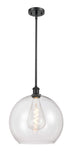 516-1S-BK-G122-14 1-Light 13.75" Matte Black Pendant - Clear Large Athens Glass - LED Bulb - Dimmensions: 13.75 x 13.75 x 16.375<br>Minimum Height : 25.375<br>Maximum Height : 49.375 - Sloped Ceiling Compatible: Yes