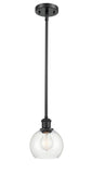 516-1S-BK-G122-6 Stem Hung 6" Matte Black Mini Pendant - Clear Athens Glass - LED Bulb - Dimmensions: 6 x 6 x 7.875<br>Minimum Height : 16.875<br>Maximum Height : 40.875 - Sloped Ceiling Compatible: Yes