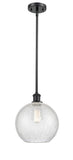 516-1S-BK-G125-10 Stem Hung 10" Matte Black Mini Pendant - Clear Crackle Large Athens Glass - LED Bulb - Dimmensions: 10 x 10 x 13<br>Minimum Height : 20.75<br>Maximum Height : 44.75 - Sloped Ceiling Compatible: Yes