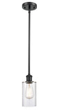 516-1S-BK-G802 Stem Hung 3.875" Matte Black Mini Pendant - Clear Clymer Glass - LED Bulb - Dimmensions: 3.875 x 3.875 x 10<br>Minimum Height : 17.75<br>Maximum Height : 41.75 - Sloped Ceiling Compatible: Yes