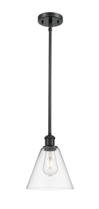 Stem Hung 8" Matte Black Mini Pendant - Clear Ballston Cone LED