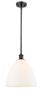 Stem Hung 12" Matte Black Mini Pendant - Matte White Ballston Dome Glass LED