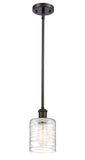 516-1S-OB-G1113 Stem Hung 5" Oil Rubbed Bronze Mini Pendant - Deco Swirl Cobbleskill Glass - LED Bulb - Dimmensions: 5 x 5 x 8<br>Minimum Height : 17.75<br>Maximum Height : 41.75 - Sloped Ceiling Compatible: Yes