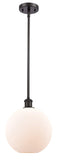 516-1S-OB-G121-10 Stem Hung 10" Oil Rubbed Bronze Mini Pendant - Cased Matte White Large Athens Glass - LED Bulb - Dimmensions: 10 x 10 x 13<br>Minimum Height : 20.75<br>Maximum Height : 44.75 - Sloped Ceiling Compatible: Yes