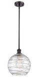 516-1S-OB-G1213-10 Stem Hung 10" Oil Rubbed Bronze Mini Pendant - Clear Athens Deco Swirl 8" Glass - LED Bulb - Dimmensions: 10 x 10 x 13<br>Minimum Height : 20.75<br>Maximum Height : 44.75 - Sloped Ceiling Compatible: Yes