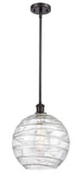 516-1S-OB-G1213-12 Stem Hung 12" Oil Rubbed Bronze Mini Pendant - Clear Athens Deco Swirl 8" Glass - LED Bulb - Dimmensions: 12 x 12 x 15<br>Minimum Height : 22.75<br>Maximum Height : 44.75 - Sloped Ceiling Compatible: Yes