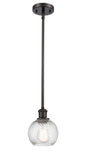 516-1S-OB-G1214-6 Stem Hung 6" Oil Rubbed Bronze Mini Pendant - Clear Athens Twisted Swirl 6" Glass - LED Bulb - Dimmensions: 6 x 6 x 8<br>Minimum Height : 18.75<br>Maximum Height : 42.75 - Sloped Ceiling Compatible: Yes