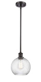 516-1S-OB-G1214-8 Stem Hung 8" Oil Rubbed Bronze Mini Pendant - Clear Athens Twisted Swirl 8" Glass - LED Bulb - Dimmensions: 8 x 8 x 10<br>Minimum Height : 18.75<br>Maximum Height : 42.75 - Sloped Ceiling Compatible: Yes