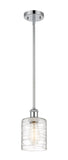 516-1S-PC-G1113 Stem Hung 5" Polished Chrome Mini Pendant - Deco Swirl Cobbleskill Glass - LED Bulb - Dimmensions: 5 x 5 x 8<br>Minimum Height : 17.75<br>Maximum Height : 41.75 - Sloped Ceiling Compatible: Yes