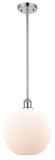 516-1S-PC-G121-10 Stem Hung 10" Polished Chrome Mini Pendant - Cased Matte White Large Athens Glass - LED Bulb - Dimmensions: 10 x 10 x 13<br>Minimum Height : 20.75<br>Maximum Height : 44.75 - Sloped Ceiling Compatible: Yes