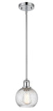 516-1S-PC-G1214-6 Stem Hung 6" Polished Chrome Mini Pendant - Clear Athens Twisted Swirl 6" Glass - LED Bulb - Dimmensions: 6 x 6 x 8<br>Minimum Height : 18.75<br>Maximum Height : 42.75 - Sloped Ceiling Compatible: Yes