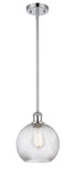 516-1S-PC-G1214-8 Stem Hung 8" Polished Chrome Mini Pendant - Clear Athens Twisted Swirl 8" Glass - LED Bulb - Dimmensions: 8 x 8 x 10<br>Minimum Height : 18.75<br>Maximum Height : 42.75 - Sloped Ceiling Compatible: Yes