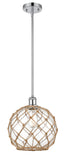 516-1S-PC-G122-10RB Stem Hung 10" Polished Chrome Mini Pendant - Clear Large Farmhouse Glass with Brown Rope Glass - LED Bulb - Dimmensions: 10 x 10 x 13<br>Minimum Height : 20.75<br>Maximum Height : 44.75 - Sloped Ceiling Compatible: Yes