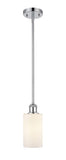 516-1S-PC-G801 Stem Hung 3.875" Polished Chrome Mini Pendant - Matte White Clymer Glass - LED Bulb - Dimmensions: 3.875 x 3.875 x 10<br>Minimum Height : 17.75<br>Maximum Height : 41.75 - Sloped Ceiling Compatible: Yes