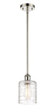 516-1S-PN-G1113 Stem Hung 5" Polished Nickel Mini Pendant - Deco Swirl Cobbleskill Glass - LED Bulb - Dimmensions: 5 x 5 x 8<br>Minimum Height : 17.75<br>Maximum Height : 41.75 - Sloped Ceiling Compatible: Yes