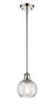 516-1S-PN-G1214-6 Stem Hung 6" Polished Nickel Mini Pendant - Clear Athens Twisted Swirl 6" Glass - LED Bulb - Dimmensions: 6 x 6 x 8<br>Minimum Height : 18.75<br>Maximum Height : 42.75 - Sloped Ceiling Compatible: Yes