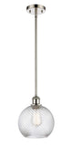 516-1S-PN-G1214-8 Stem Hung 8" Polished Nickel Mini Pendant - Clear Athens Twisted Swirl 8" Glass - LED Bulb - Dimmensions: 8 x 8 x 10<br>Minimum Height : 18.75<br>Maximum Height : 42.75 - Sloped Ceiling Compatible: Yes