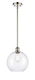 516-1S-PN-G122-10 Stem Hung 10" Polished Nickel Mini Pendant - Clear Large Athens Glass - LED Bulb - Dimmensions: 10 x 10 x 13<br>Minimum Height : 20.75<br>Maximum Height : 44.75 - Sloped Ceiling Compatible: Yes