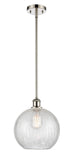 516-1S-PN-G125-10 Stem Hung 10" Polished Nickel Mini Pendant - Clear Crackle Large Athens Glass - LED Bulb - Dimmensions: 10 x 10 x 13<br>Minimum Height : 20.75<br>Maximum Height : 44.75 - Sloped Ceiling Compatible: Yes