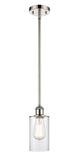 516-1S-PN-G802 Stem Hung 3.875" Polished Nickel Mini Pendant - Clear Clymer Glass - LED Bulb - Dimmensions: 3.875 x 3.875 x 10<br>Minimum Height : 17.75<br>Maximum Height : 41.75 - Sloped Ceiling Compatible: Yes