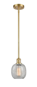Stem Hung 6" Satin Gold Mini Pendant - Clear Crackle Belfast Glass - LED Bulb Included