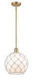 Stem Hung 10" Satin Gold Mini Pendant - White Large Farmhouse Glass with White Rope Glass - LED Bulb Included