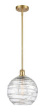Stem Hung 10" Satin Gold Mini Pendant - Clear Athens Deco Swirl 8" Glass - LED Bulb Included