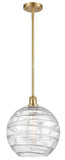 Stem Hung 12" Satin Gold Mini Pendant - Clear Athens Deco Swirl 8" Glass - LED Bulb Included