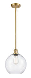 516-1S-SG-G122-10 Stem Hung 10" Satin Gold Mini Pendant - Clear Large Athens Glass - LED Bulb - Dimmensions: 10 x 10 x 13<br>Minimum Height : 20.75<br>Maximum Height : 44.75 - Sloped Ceiling Compatible: Yes