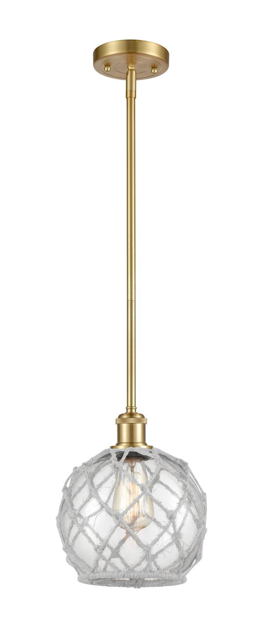 Stem Hung 8" Satin Gold Mini Pendant - Clear Farmhouse Glass with White Rope Glass - LED Bulb Included