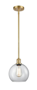 Stem Hung 8" Satin Gold Mini Pendant - Clear Athens Glass - LED Bulb Included
