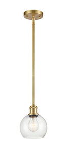 Stem Hung 6" Satin Gold Mini Pendant - Seedy Athens Glass - LED Bulb Included